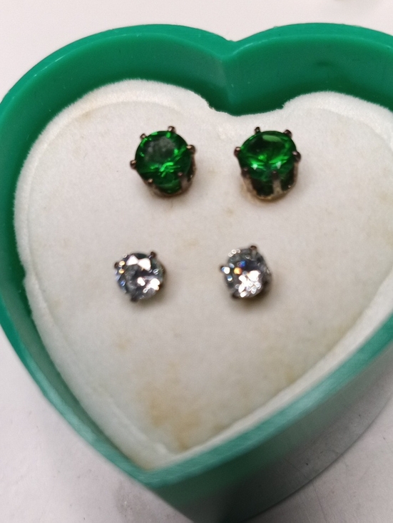 Avon Jewelry - Avon Sterling Silver Green and Clear Crystal Stud Earring Duo - Women Jewelry